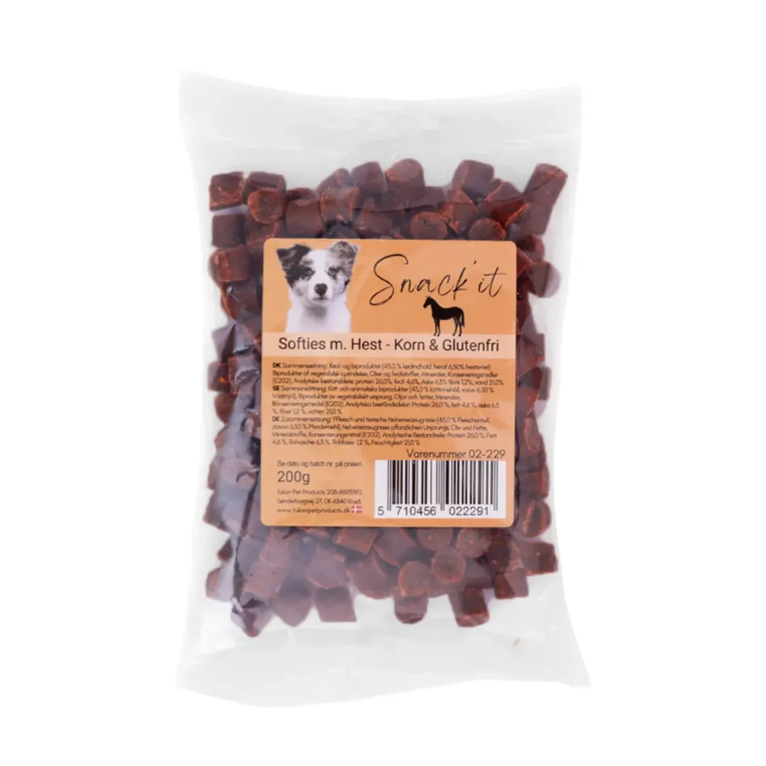 Snackit Kvalitetssnacks til hunde Softies med hest hundesnacks 200 g - Korn og glutenfri belønning