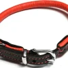 MiniZoo Timely halsbånd rundsyet læder 45 cm rødsort - elegant komfort til mellemstore hunde