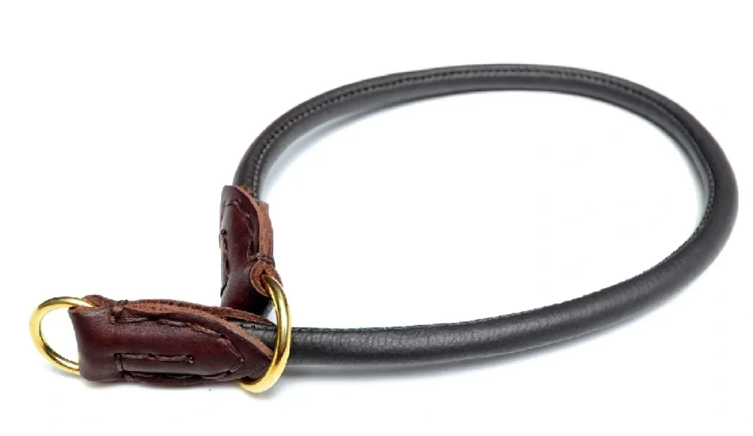 MiniZoo Timely rundsyet brunt kalveskinds kvælerhalsbånd 8 mm 55 cm - skånsom kontrol til store hunde