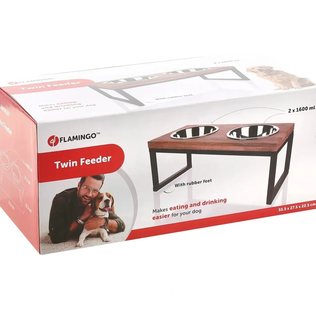 Flamingo Tommy Twin Feeder Set med stand 1600 ml