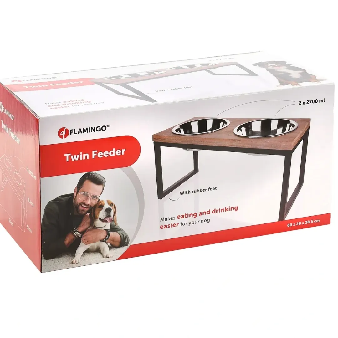 Flamingo Tommy twin feeder set med stand 2700 ml