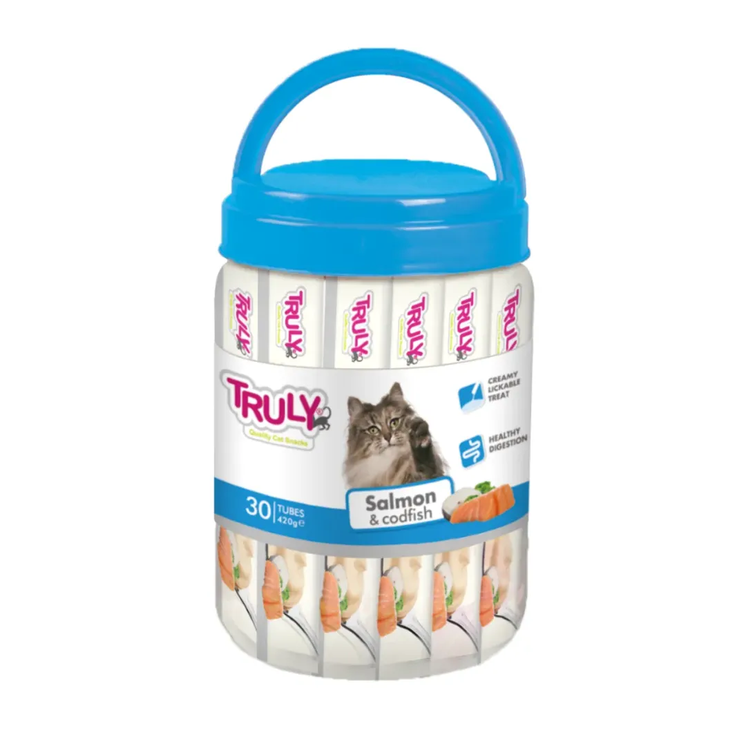 Truly Katte og Hundesnack Truly Kat Cremet kattegodbid med laks og torsk 420 g (30 tuber)