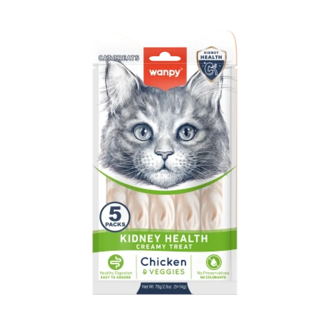 Wanpy Cat Functional Creamy Lickable Treat Kidney Health Chicken - Veggies 5 x 14 g