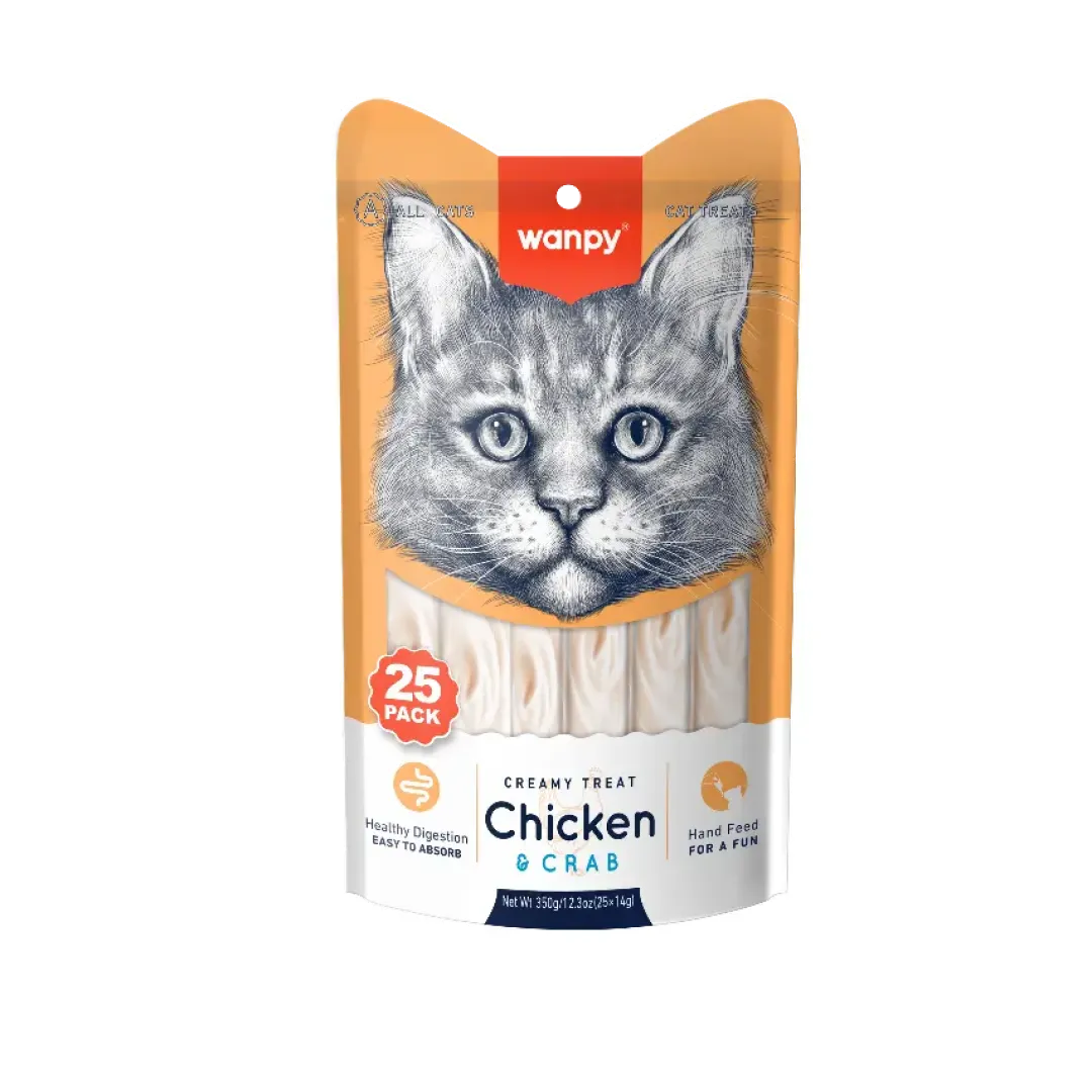 Wanpy Kat Cremet Slikbar Godbid med Kylling og Krabbe 350g (25x14g)