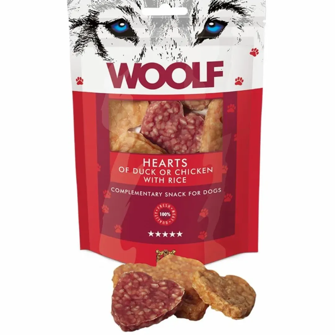 Woolf HundeSnacks og Kattesnack Woolf Hundesnack And eller Kylling med Ris Hearts