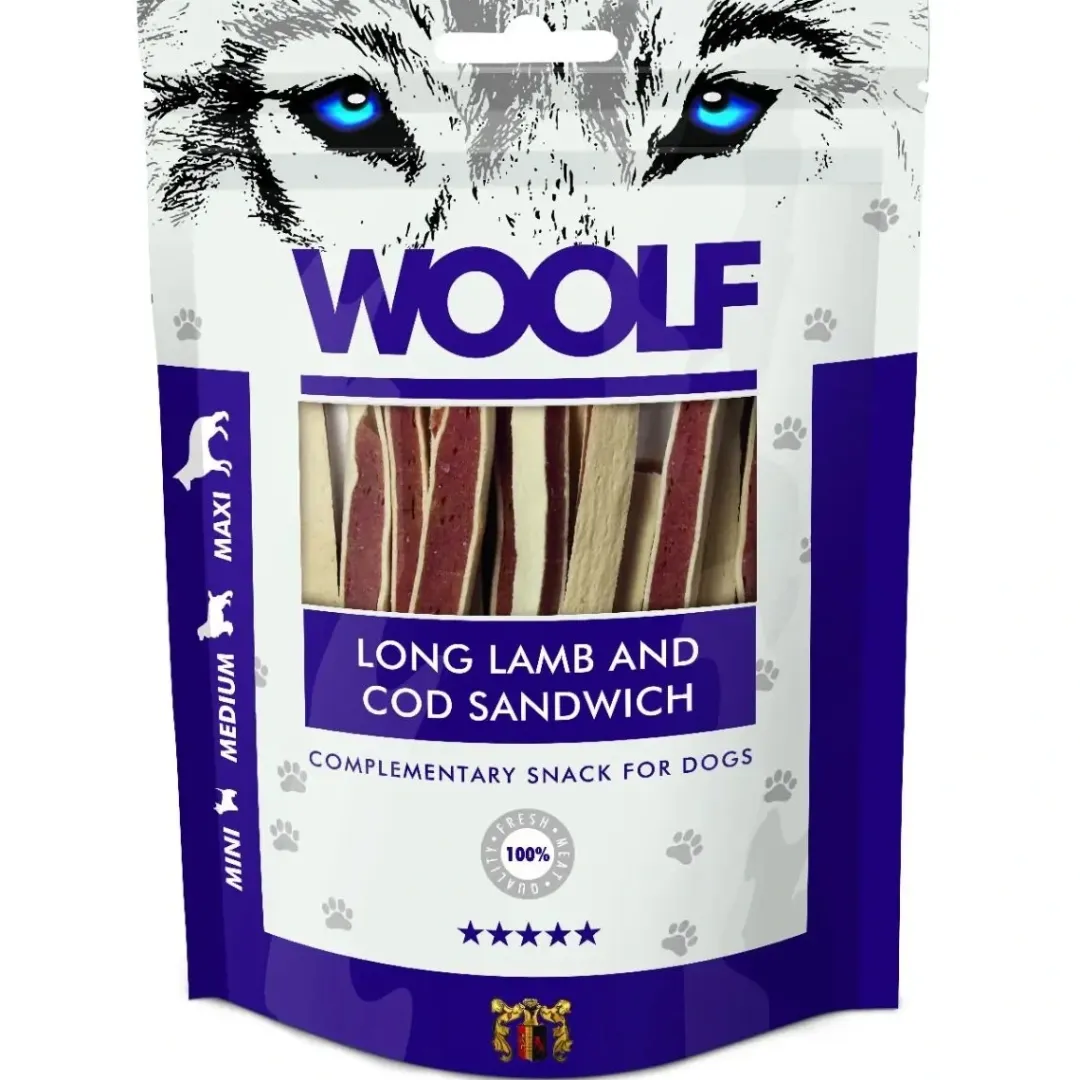 Woolf HundeSnacks og Kattesnack Woolf Hundesnack Lam og Torsk Lang Sandwich