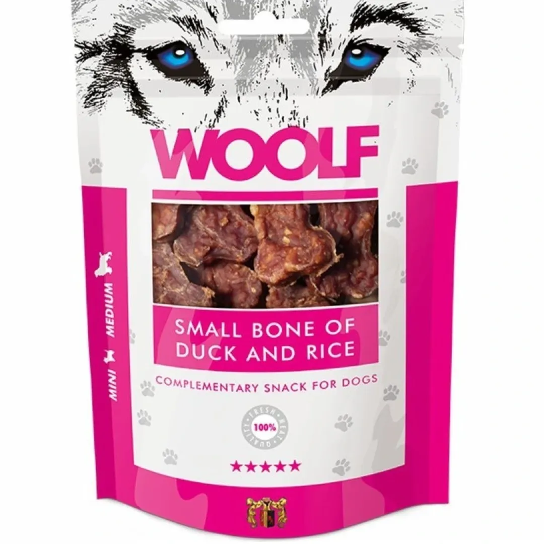 Woolf HundeSnacks og Kattesnack Woolf Hundesnack Små Ben med And og Ris