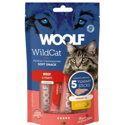 Woolf HundeSnacks og Kattesnack Woolf Wildcat Cream 5 stk - Lækker cremet snack med oksekød og rejeolie til katte